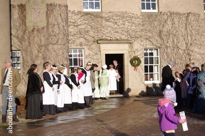 Victorian costumes outside crathes castle scotland