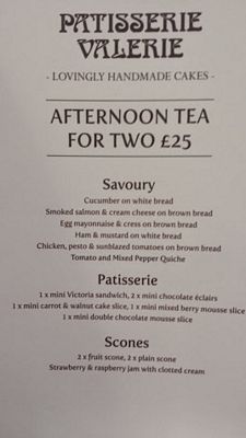 afternoon tea menu