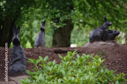 rabbit statues in wood